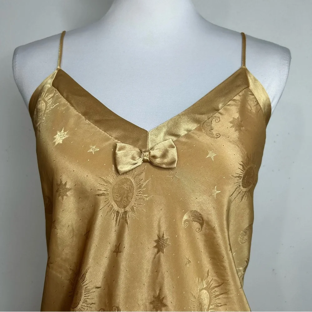 Vintage Gold Satin Slip Dress Mini Nightgown Fairycore Lingerie Y2K M - Picture 7 of 14